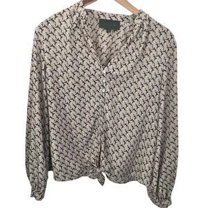 Sunday in Brooklyn Fox Print Blouse Women's Large Old Money Classic Career